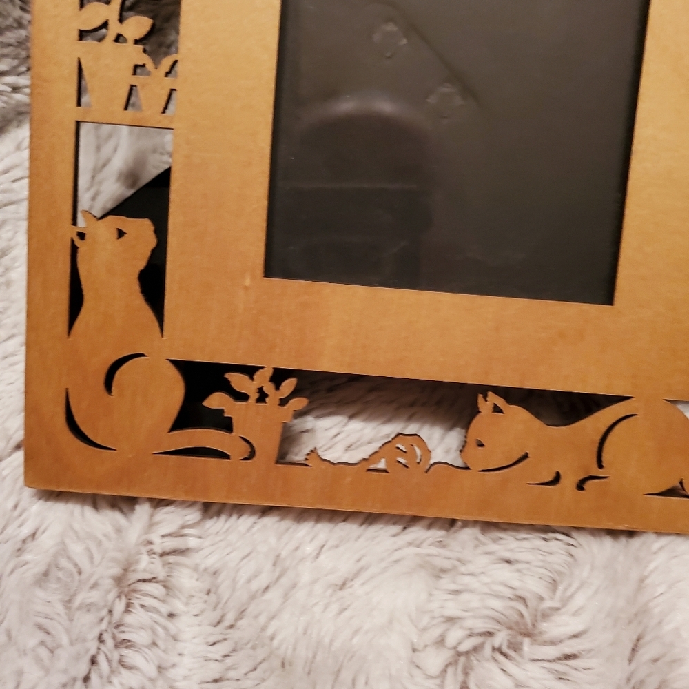 Vintage Novelty Carved Wood Intricate Cats Picture Frame 7" x 7" Rustic Decor - Picture 5 of 8
